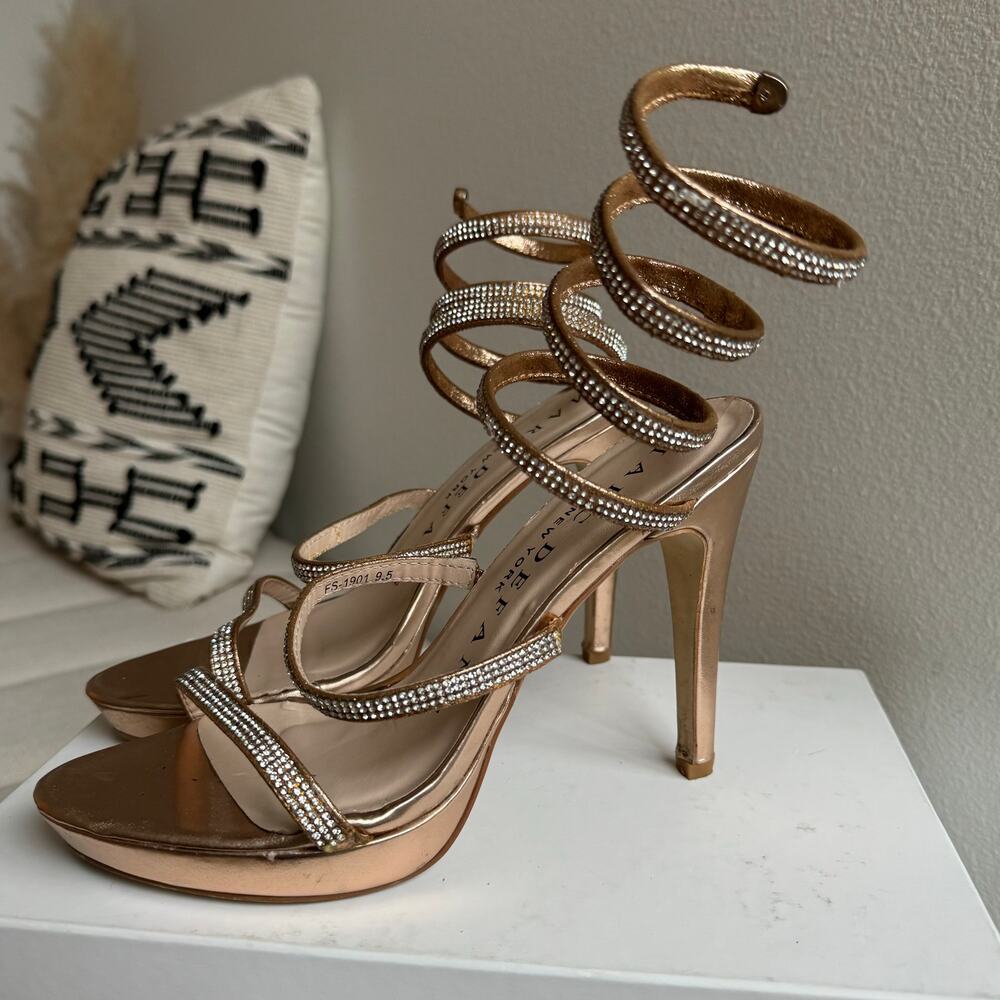 Marc Defang Serene Rose Gold Rhinestone Embellished Wrap Stiletto Heels 9.5